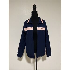 Nike Vintage 90s Windbreaker Jacket Navy Blue/Pink Women's Medium Full Zip Lined